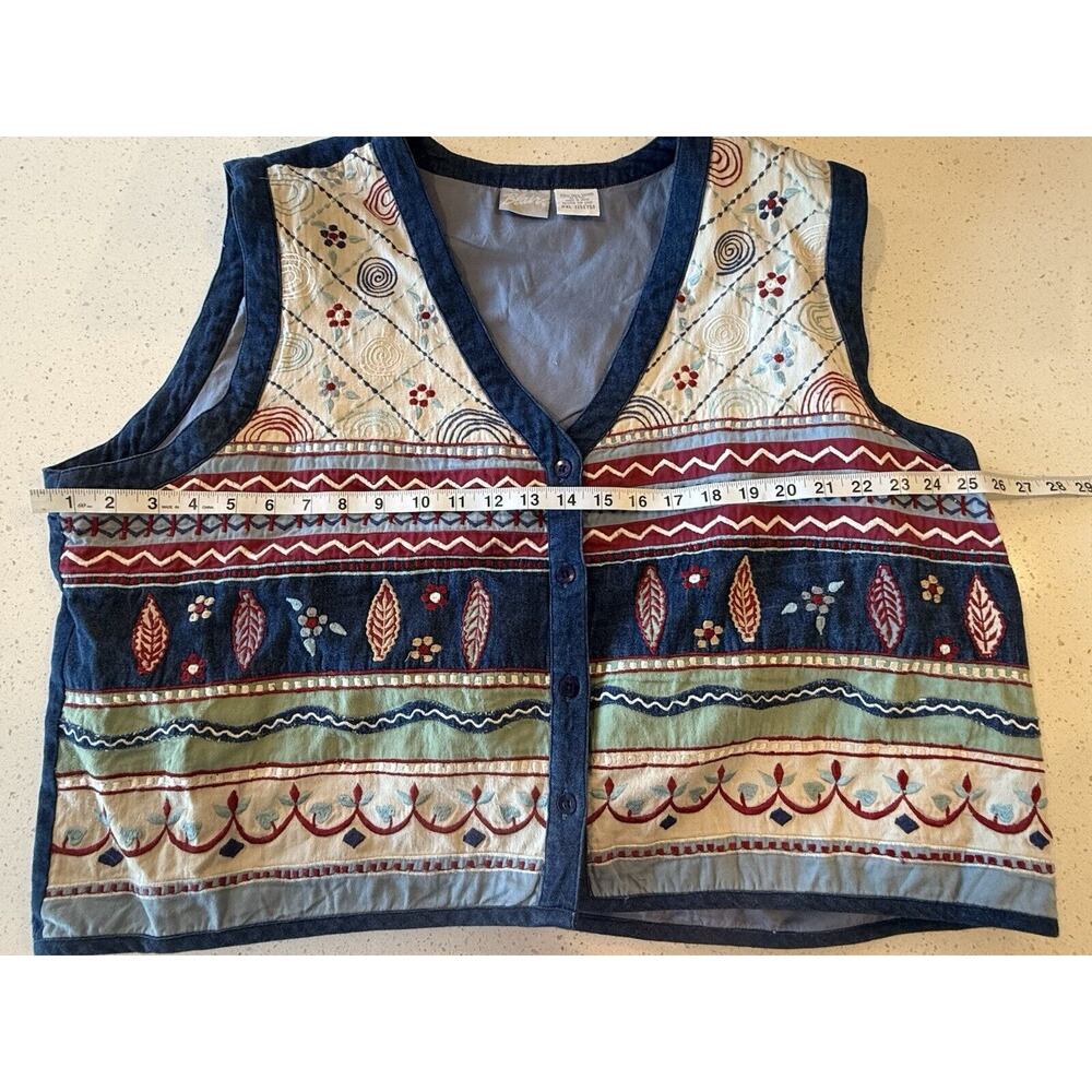 Blair‎ Vintage Vest Knit Embroidered Denim Cottage Core 2XL